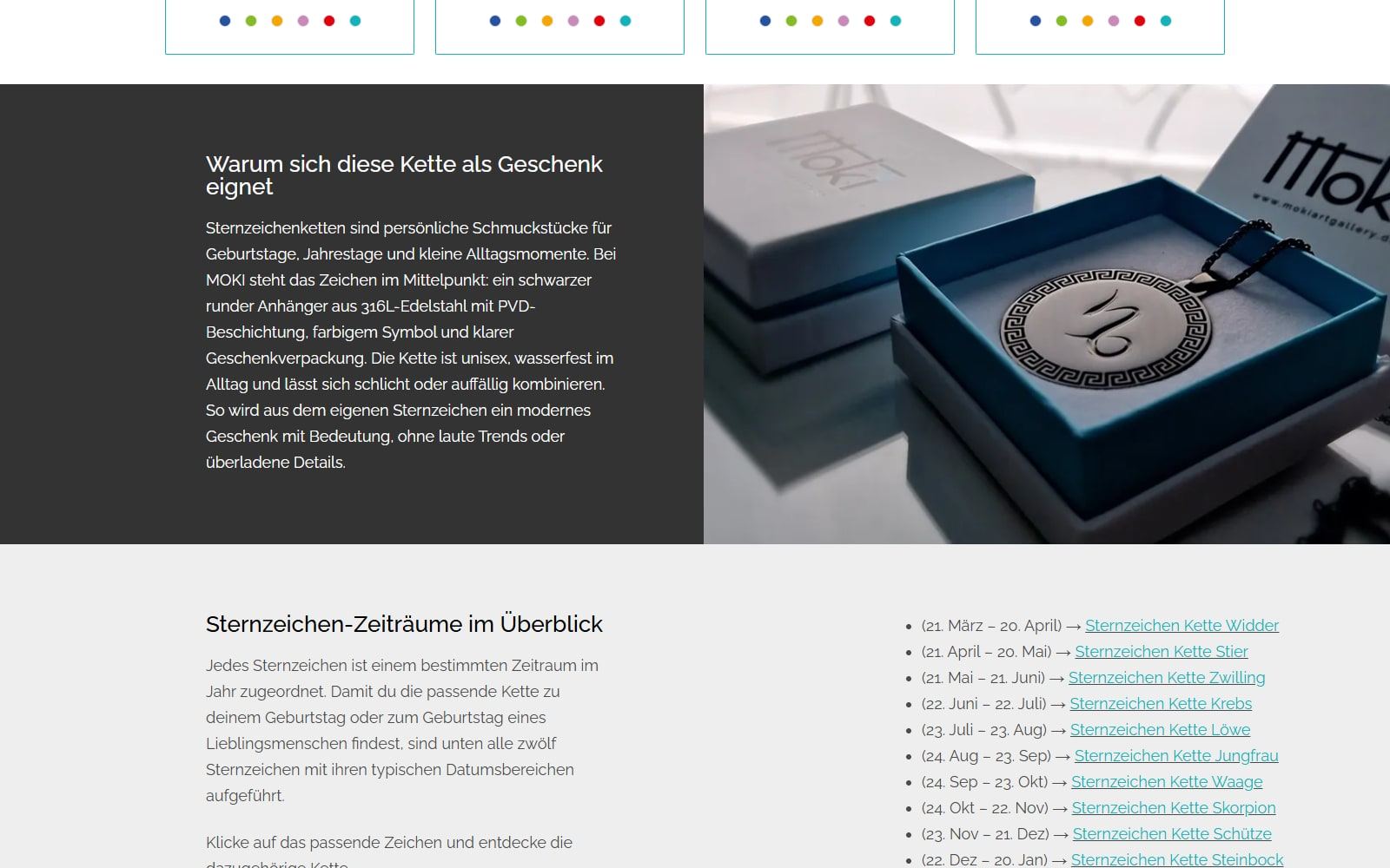 Abschnitt zur Kette als Geschenk mit Schmuckbox