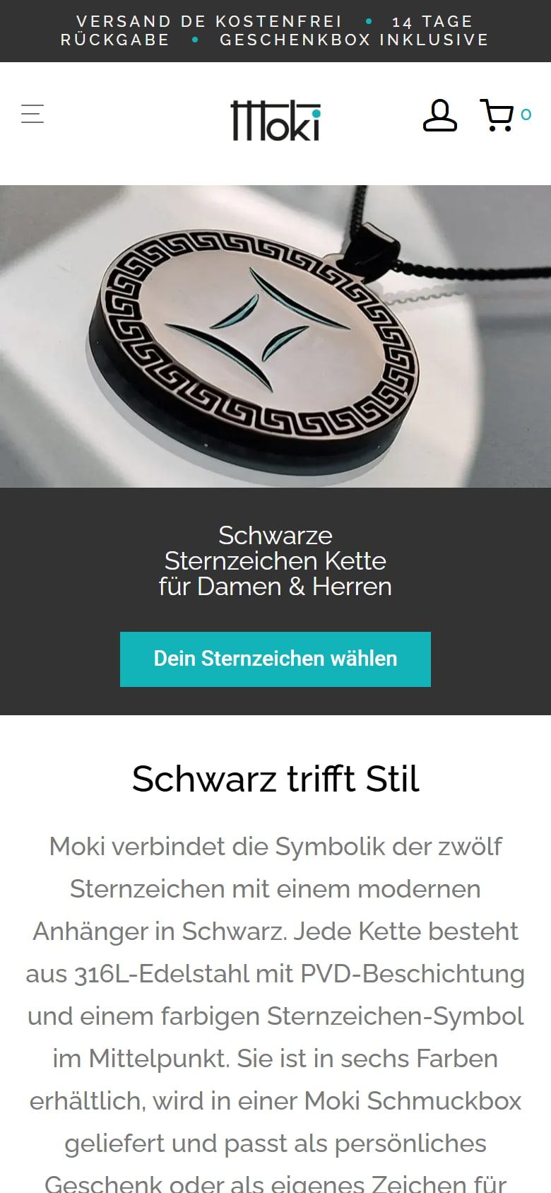 Moki-Startseite auf dem Smartphone